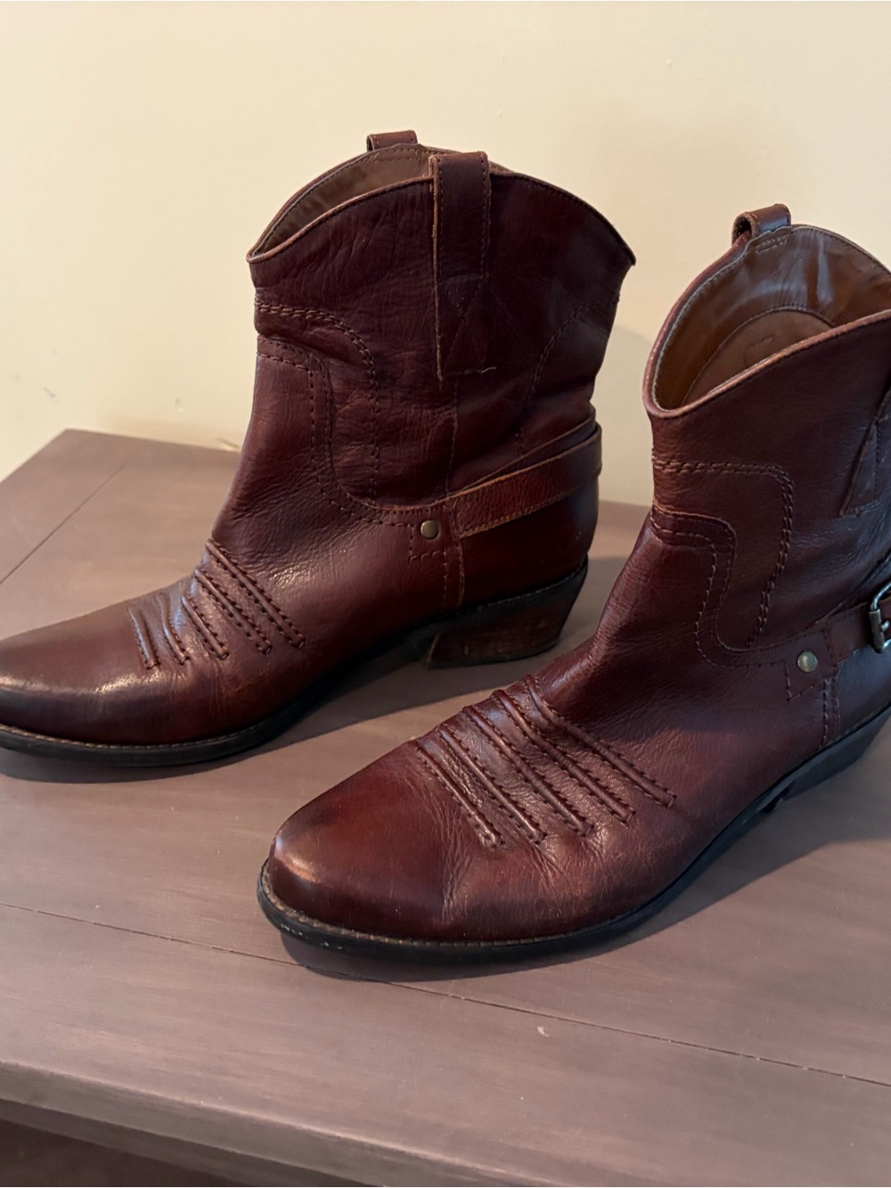Franco Sarto Brown Leather Western Ankle Boots